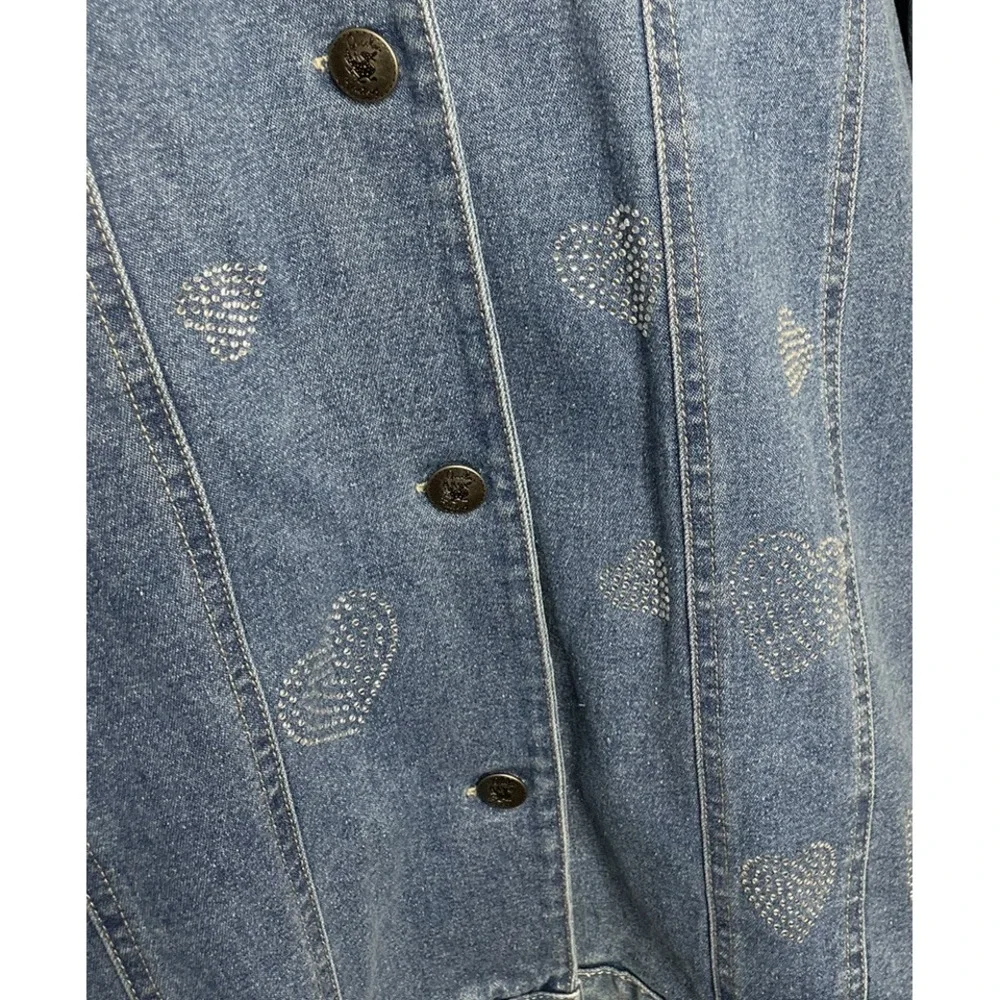 Vtg Quacker Factory Denim Jacket Hearts Medium Rhinestone Embellished Valentines